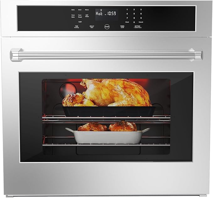 30 Inch Built-in Electric Single Wall Oven,2.5Cu ft, Stainless Steel Convection Oven with 8 Cooking Functions, Touch Control, Timer, Convection Fan and Safety Lock, 3800W, Silvery