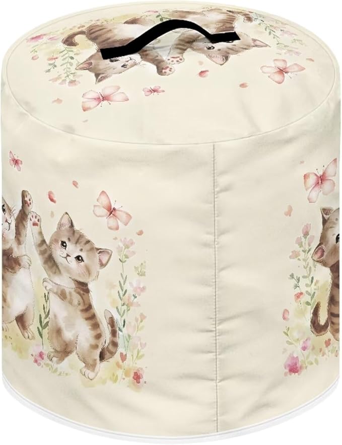 Xoenoiee Cute Cat Butterfly Floral Print Pressure Cooker Cover Kitchen Appliance Dust Cover with Pockets for Rice Cooker Air Fryer Slow Cooker, for 3 Qt Pot