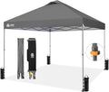 CROWN SHADES Adjustable Height on The Fly, 10x10 Pop Up Canopy - Beach Tent with One Push Setup - Easy Outdoor Sun Shade for Events, Parties, Camping - Outside Shade with STO-N-Go Bag, Grey