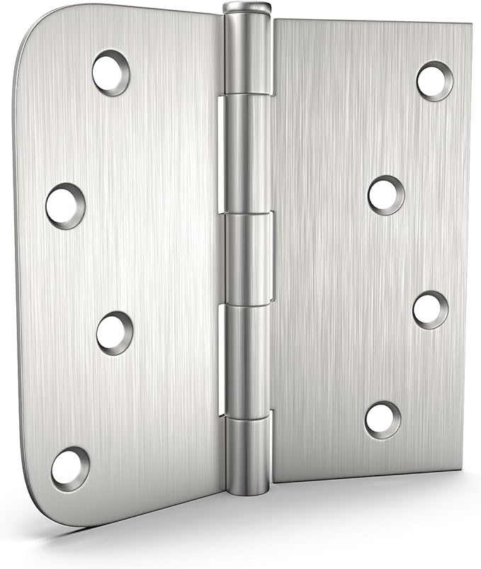 goldenwarm 3 Pack Brushed Nickel Door Hinges 4inch x 4 inch Satin Nickel Iron Door Hinges with Square & Round Corners
