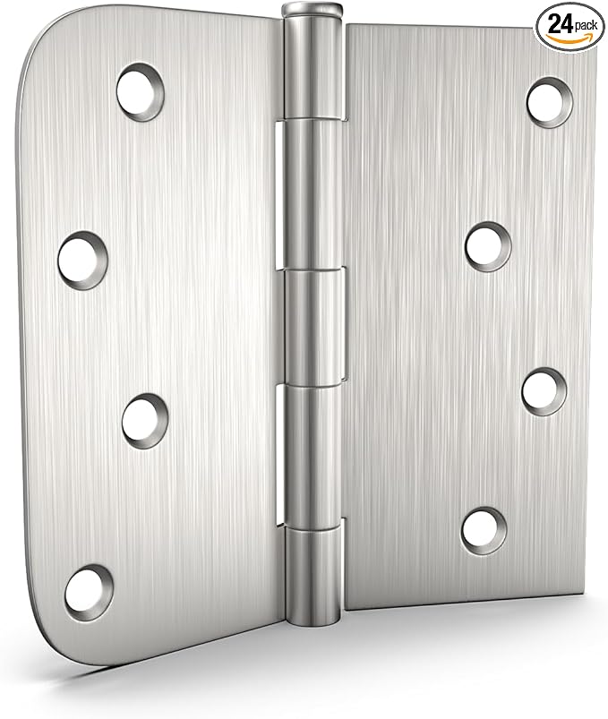 goldenwarm 24 Pack Brushed Nickel Door Hinges 4inch x 4 inch Door Hinge Satin Nickel Iron Hinges with Square & Round Corners
