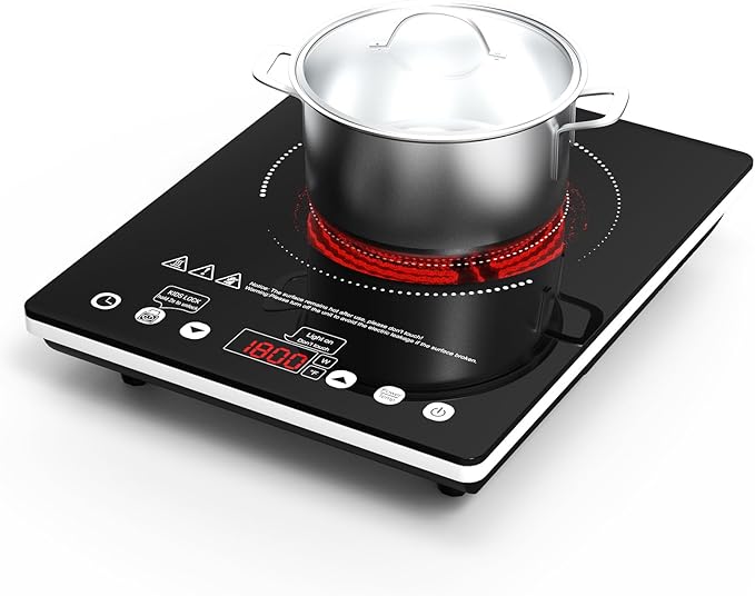 1800W Electric Cooktop, 110V Single Burner Stove with Overheat Protection and Adjustable Power Levels - Portable Ceramic Stove for Kitchen, Travel, RV