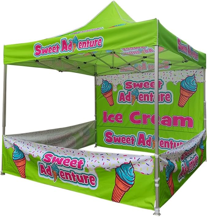 Custom Canopy Pop Up Tent 10x10 with Logo, Personalized Pop Up Canopy for Tradeshow, Customized Canopy Advertising Outdoor Tent (top Canopy +one Full Wall, Three Small Side Wall + 13 kg Frame)
