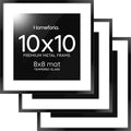 Homeforia 10x10 Black Picture Frame, High End Metal 10 by 10 Square Frames with Mat 8 x 8 Opening, 10by10 Poster Frames Matted to 8x8 Photo, Wall or Tabletop Frames, Tempered Glass, Wall Kit, Set of 3