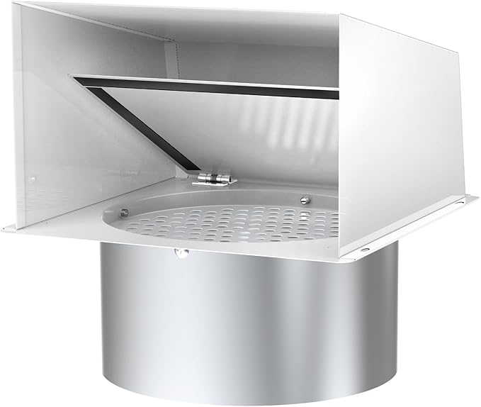 8 Inch Hooded Wall Vent, Dryer Wall Vent Cover Outside with Screen & Damper, Hooded Wall Exhaust Vent Cover, Outdoor Air Vent Cap for Range Hoods/Kitchen/Bathroom/Laundry/Basements/Garages, White