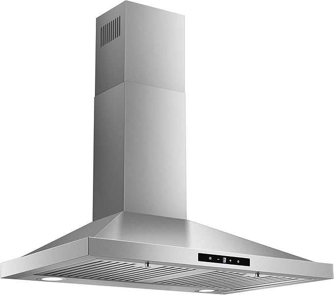Range Hood 30 inch, Vent Hoods 30 inch Stainless Steel, 450 CFM Ductless/Ducted Convertible Kitchen Hood with LED Light Baffle Filters, 3 Speed Exhaust Fan,Touch Control