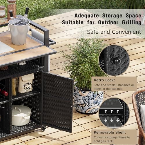 Outdoor Grill Cart Prep Station, Double Tabletop Kitchen Island