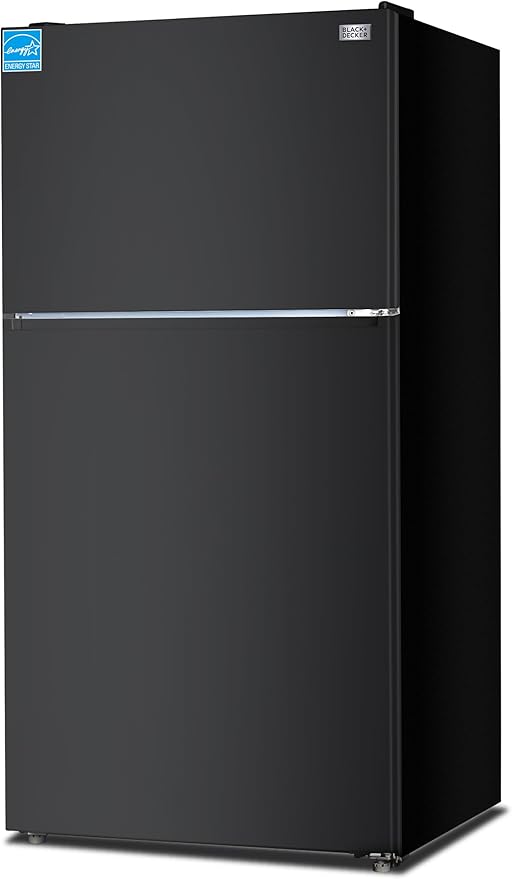 BLACK+DECKER 24 Cu. Ft. Top Mount Refrigerator with Freezer, 2 Door Refrigerator with Top Freezer and Adjustable Temperature Control, Full Size Kitchen, ENERGY STAR, BR2400JB, Black