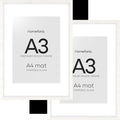 Homeforia A3 Picture Frame White Wood, High-End Oak 11.7 x 16.5 White Poster Frames Matted to 8.3 by 11.7 Photo, 11.7x16.5 Size Wooden Frame with Mat 8.3x11.7 Print, Tempered Glass, Wall Kit, Set of 2
