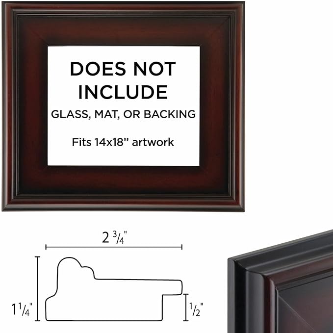 Creative Mark Plein Air Style Frame, Mahogany, 14x18-2.75" Wide Moulding with 1/2" Rabbet Depth, Open Back W/O Glazing, Museum Quality, For Art Panels, Stretched Canvas, Pictures & More