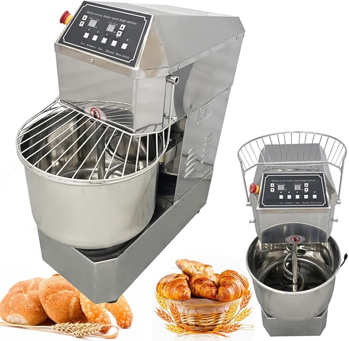 Stand Dough Mixer Double Action Double Speed Dough Kneading Machine, Frequency Conversion Stand Food Mixer with 3 Modes for Kitchen Restaurant Bakeries Pizzeria(30L)