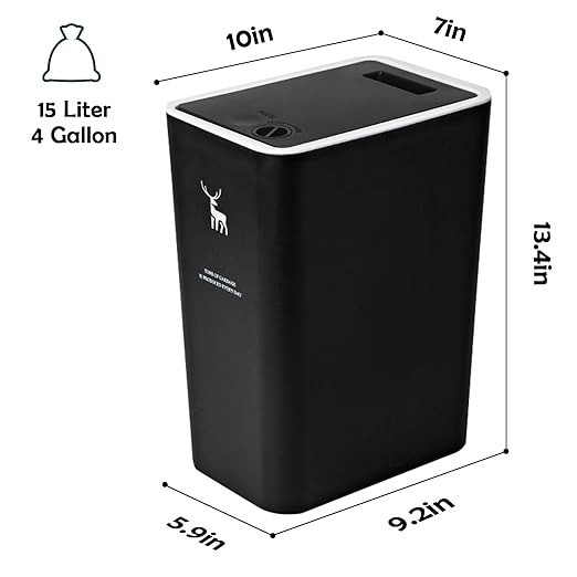 XPIY Trash Can with Lid, 2 Pack 4 Gallons/15 Liters Garbage Can with Press Top, Small Trash Can Dog Proof, Plastic Trash Bin, Waste Basket for Bathroom|Kitchen|Bedroom|Office (1, Blackwhite)