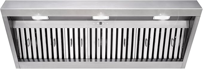 Akicon Range Hood Insert 48 Inch, 1200 CFM Built-in Kitchen Hood with 4 Speeds, Ultra-Quiet Stainless Steel Ducted Vent Hood Insert with Dimmable LED Lights and Dishwasher Safe Filters