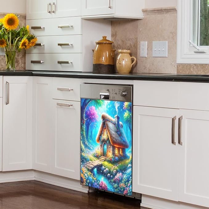 Dishwasher Magnet Cover Forest Flower Colorful Dishwasher Decorative Cover Front Dishwasher Door Cover Reuseable Dishwasher Cover Panel Decal for Kitchen Refrigerator Home Appliances 23" X 26"