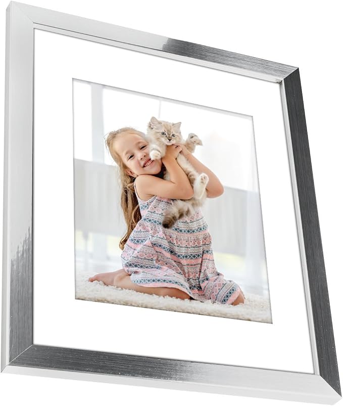 Americanflat 11x14 Picture Frame with Polished Crystal-Clear Glass - Use as 8x10 Frame with Mat or Display 11x14 Photo Without Mat - Signature Collection - Picture Frames for Wall Display - Silver