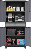 73" Metal Cabinet-Black&Gray Heavy Duty Rolling Storage Cabinet Steel Tool Cabinets with Wheels, Shelves, Lockable Doors and Drawers- for Garage, Pantry, Warehouse - Assembly Required