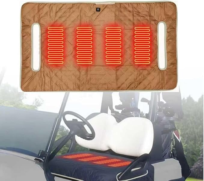 Universal Heated Golf Cart Seat Cover - Waterproof Golf Cart Heater Accessory w/ 4-Zone Warmth, 3 Heat Levels, USB/Type-C & 12V Plug for EZGO/Yamaha/Club Car (Brown)