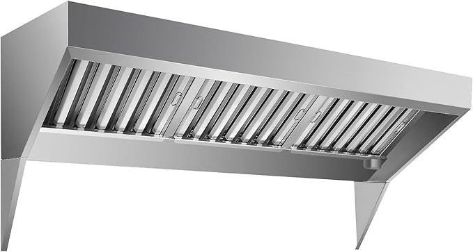 7FT Commercial Kitchen Exhaust Hood, Wall Mount Stainless Steel Vent Hood with 2 Detachable u-Shaped Filters, Rust-Resistant Food Truck & Restaurant Range Hood for Concession Trailer Cooking Station