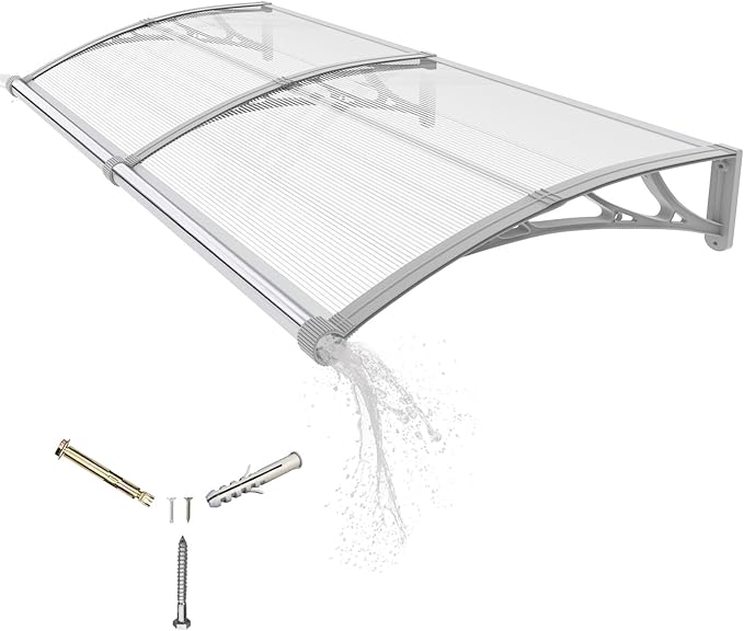 Awning for Door Entrance,40x80 Inches Awnings for Doors with Separate Drainage,Front Door Awning Exterior,Polycarbonate UV, Rain, and Snow Protection for Porch,Patio,Window,Deck