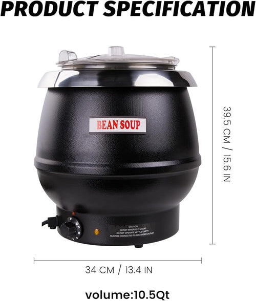 11Qt Commercial Soup Warmer with Clear-View Lid, 400W Buffet Food Warmer with Hinged Lid & Detachable Pot, Temperature Control (105-195°F) for Soups, Chili, Stew, Nacho Cheese - Black
