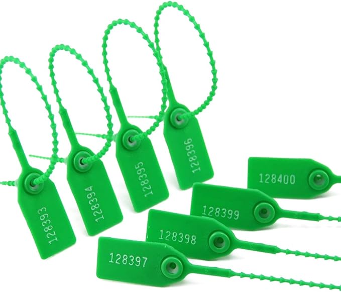 1000 Numbered Plastic Security Seals Pull Tight Tamper Evident Tags Disposable Self-Locking Zip Ties Pull Tite Tags for Fire Extinguisher 250mm (Green)