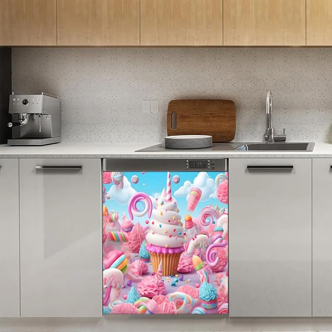 Cartoon Delicious Colorful Dishwasher Magnet Cover, Reusable Refrigerator Panel Stickers Microwave Front Door Covers Magnets for Kitchen Home Appliances Holiday Party Decorations 23 X 26 in