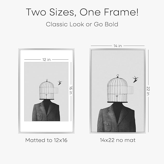 Homeforia 14x22 Picture Frame Silver, High End Metal 14 x 22 Frame with Mat 12 by 16 Photo, 14x22 Silver Poster Frame Matted to 12x16 in Print, 22x14 Hanging Frames, Tempered Glass, Wall Kit, Set of 3