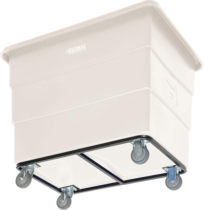 Global Industrial 16 Bushel Plastic Bulk Box Truck, Steel Chassis Base, 1000 lbs. Capacity, 4" Non-Maring Rubber Casters, White, 42-3/5"L x 30" W x 35-3/5"H