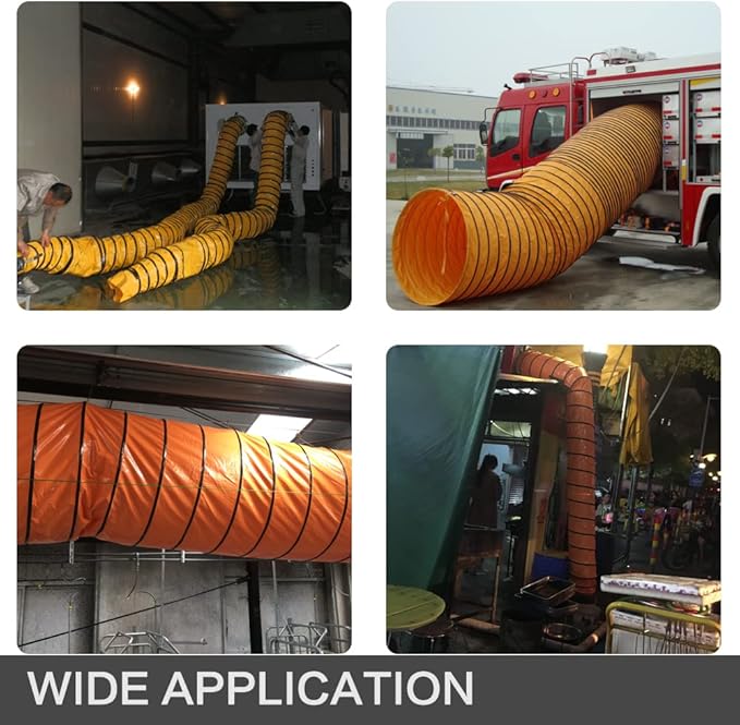 PVC Flexible Duct Hose, HVAC Duct Hosing Flame Retardant for Ventilator Utility Blower Fan with Adjustable Rope and D-Ring, Easy Storage (14inx25ft)