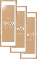 Homeforia 10x30 Wood Frame, High End Natural Oak 10x30 Light Wooden Picture Frame with Mat 8x24, 10 x 30 Poster Frames Matted to 8 by 24 Print, 30x10 Hanging Frames, Tempered Glass, Wall Kit, Set of 3