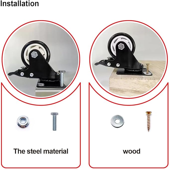 3 inch Caster Wheels, Casters Set of 4 Heavy Duty - CLOATFET Locking Swivel Casters with Brake (Top Plate), Non Marking Black Castor Wheels for Cart Furniture Workbench