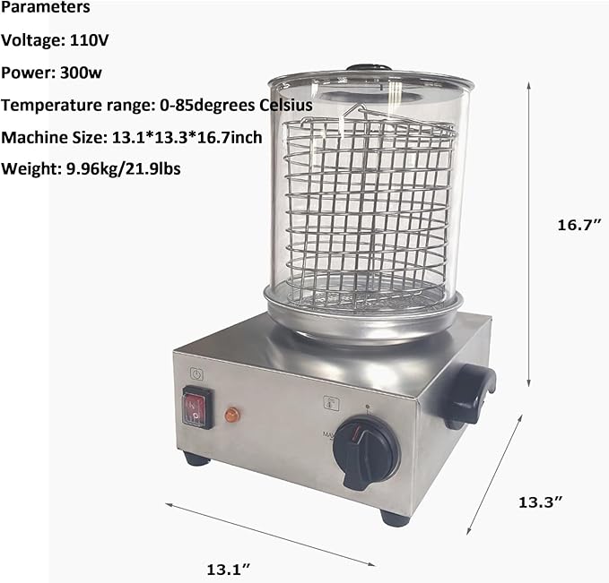Hot Dog Warmer Steamer Machine Commercial Electric Sausage Warmer Countertop Stainless Steel Sausage Grill Heater Adjustable Temperature 32℉-185℉ 110V 300W