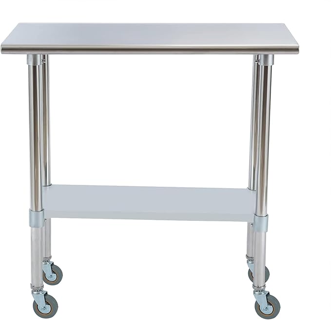 Stainless Steel Work Table 36“L x30 D, NSF Commercial Food Prep Worktable with Adjustable Undershelf and Casters for Restaurant, Home and Outdoors (36“L x30 D)