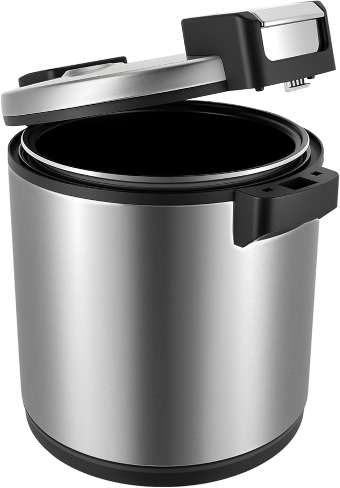 6-Gal Electric Rice Warmer | Two Temperature Settings | 110V 110W Commercial Food Warmer with Flip Lid & Rice Spoon for Parties, Festival Banquets, Catering (Stainless Steel/American plug 110V)