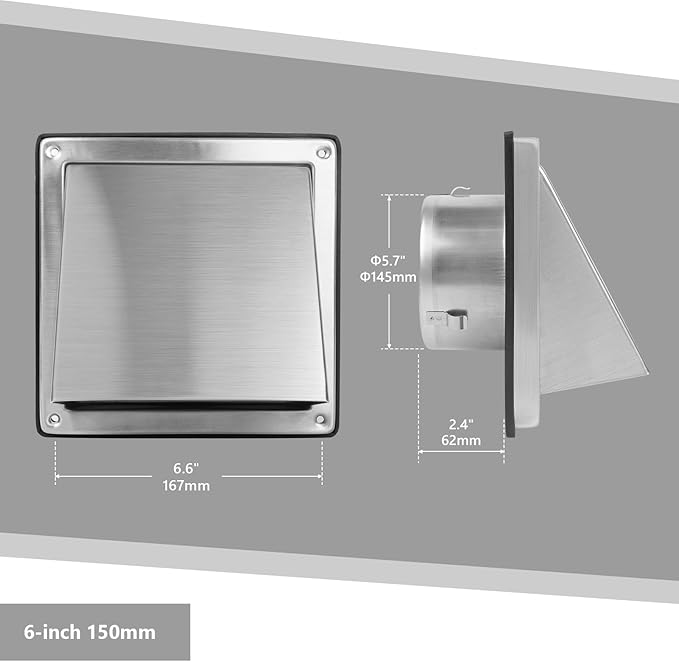 6 Inch Dryer Vent Cover Outside Stainless Steel Wall Vent with Removable Cover and Bird Screen Mesh