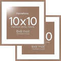 Homeforia 10x10 Mocha Picture Frame, High End Metal 10 by 10 Square Frames with Mat 8 x 8 Opening, 10by10 Poster Frames Matted to 8x8 Photo, Wall or Tabletop Frames, Tempered Glass, Wall Kit, Set of 2