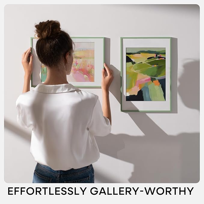 Homeforia 16x16 Picture Frame Sage Green, High End Metal 16 x 16 Square Poster Frames with Mat 12 x 12 Photo, 16x16 Frame Matted to 12x12 Art, 16by16 Hanging Frames, Tempered Glass, Wall Kit, Set of 1
