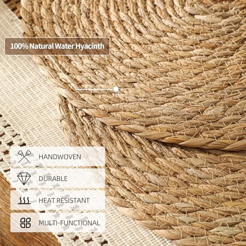 13.8'' Round Woven Placemats Set of 60, Boho Wicker Chargers, Terrekraft