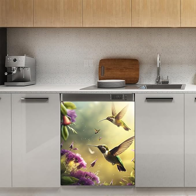 Hummingbird Flower Dishwasher Magnet Cover, Reusable Refrigerator Panel Stickers Microwave Front Door Covers Magnets for Kitchen Home Appliances Holiday Party Decorations 23 X 26 in