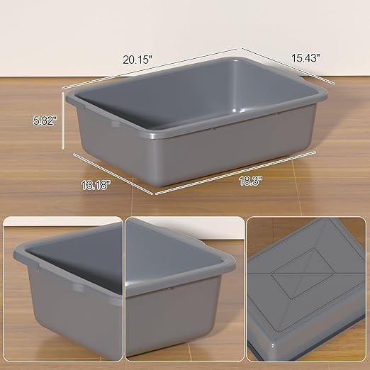 Sadstory 24 L Commercial Bus Tub, Plastic Bus Box, Gray, 6 Packs