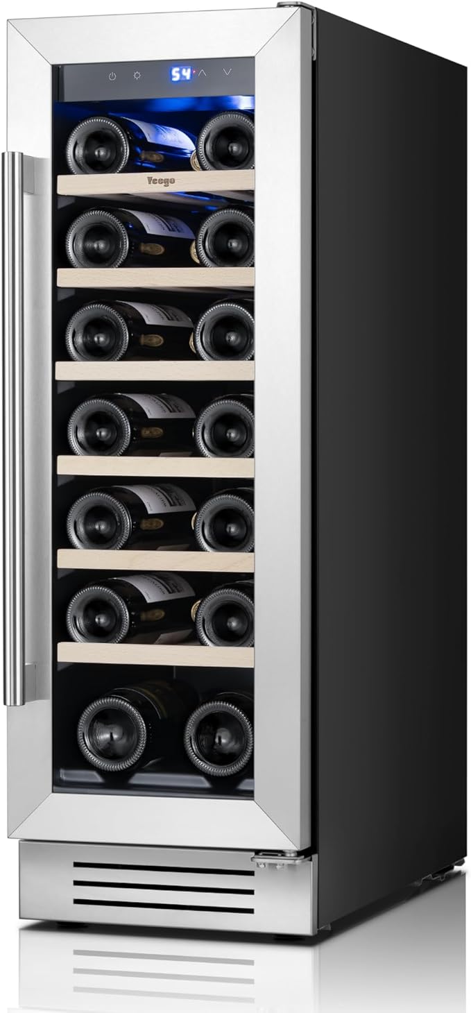 Yeego Wine Fridge Cooler - 12 Inch Wine Fridge Hold 23 Bottles, 40-65°F Wine Refrigerator Glass Door, Built in Fridge, Freestanding or Adjustable Shelves Fridge for Home Bar Office