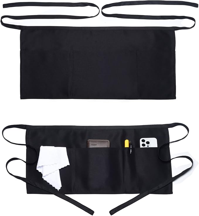 Argstar 2 Pack Server Apron with 4 Pockets, Waitress Waiter Waist Short Aprons(Available in 60/120 Pack)