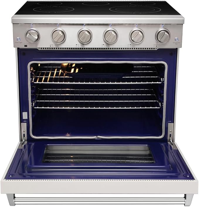 KOSTCH 36 inch Professional Electric Range with 5 Heating Elements Cooktop, 6.0 Cu. Ft. Convection Oven Capacity,Electric Stove Smooth Glass Top, in Stainless Steel KOS-36RE06H (White)