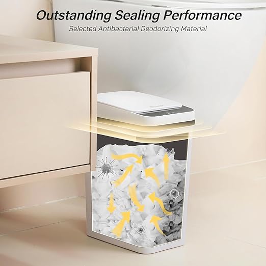 Bathroom Automatic Trash Can, 4 Gallon Touchless Motion Sensor Small Garbage Can with Lid Smart Electric Narrow Waterproof Garbage Bin for Bedroom Office Halloween Decoration, White
