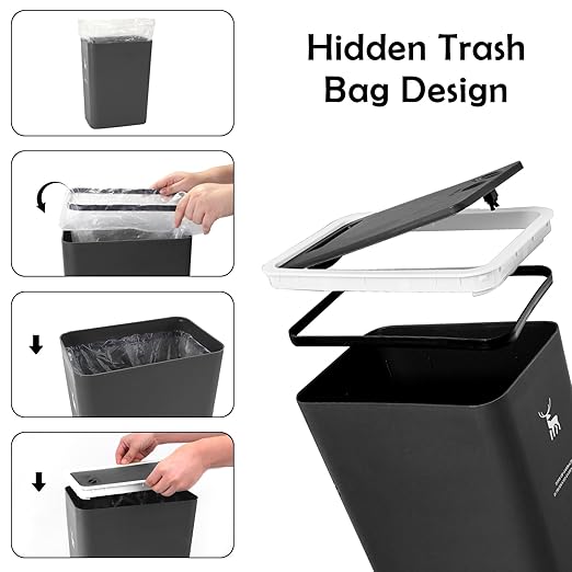 XPIY Trash Can with Lid, 2 Pack 4 Gallons/15 Liters Garbage Can with Press Top, Small Trash Can Dog Proof, Plastic Trash Bin, Waste Basket for Bathroom|Kitchen|Bedroom|Office (2, Black)