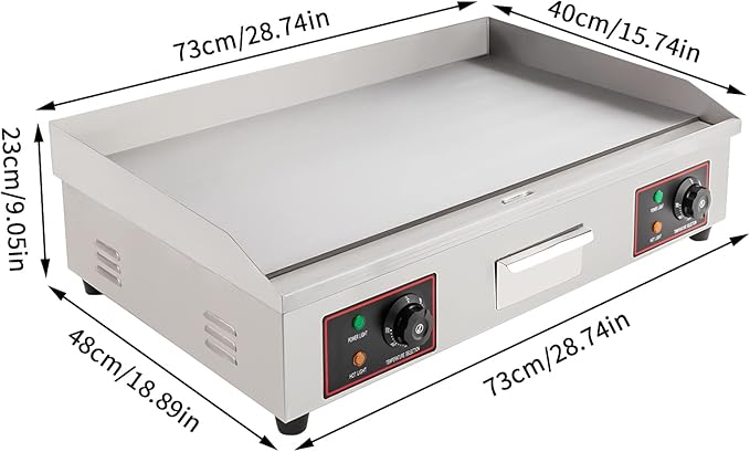 Electric Flat Top Grill Indoor & Outdoor 3000W Commercial Countertop Griddle 28.7"x15.7" Stainless Steel Flat Top Teppanyaki Grill with Dual Independent Thermostatic Control(NO PLUG)