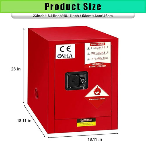 12 Gallon Flammable Storage Cabinet, 23×18×18in Galvanized Steel Safety Storage Cabinet, Adjustable Shelf Fireproof Cabinets, Flammable Liquid Storages Cabinets for Industrial and Home Use, Red