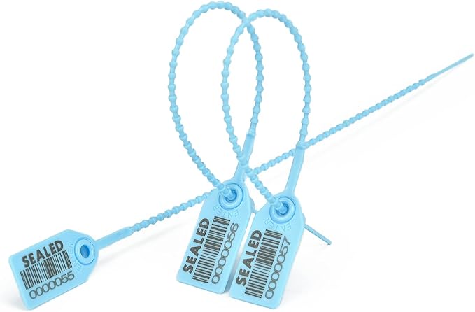 500 Light Blue Plastic Barcode Seals, Numberd Plastic Tamper Seals Security Tags, Pull-Tite Safety Zip Ties, Tamper Proof Tags Plasic Locks for Fire Extinguishers