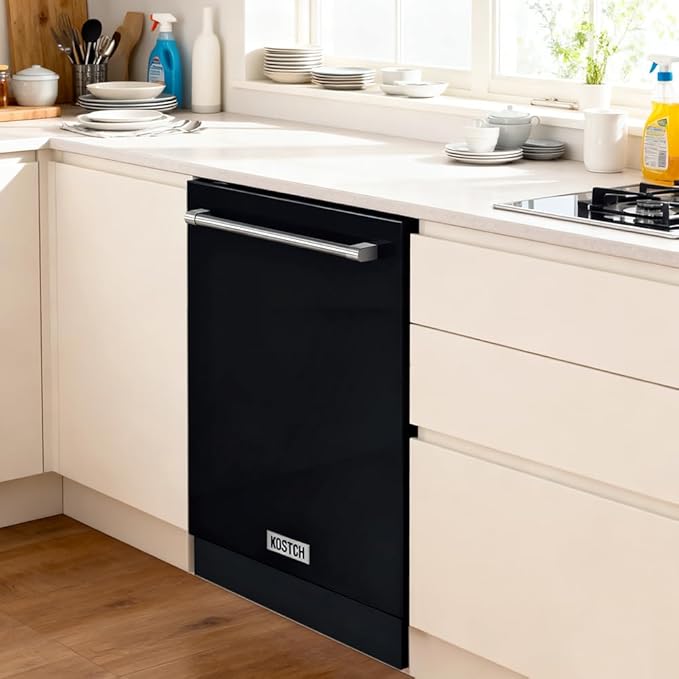 KOSTCH 24 inch Built-In Dishwasher,Top Control 8 Wash Programs Slide In Dish Washer Machine with Third Rack,Large Capacity 15 Place Settings, ENERGY STAR Certified, 45-dBA Ultra-Quiet (Black)