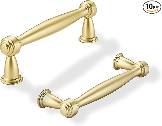 khtumeware 10 Pack 3 Inch(76mm) Brushed Gold Cabinet Pulls Matte Gold Kitchen Cabinet Handles Kitchen Cabinet Hardware for Cupboard Drawer Handles Dresser Pulls